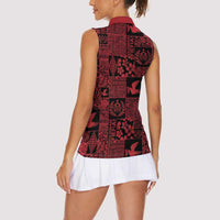 Black Tonga Kilisimasi Fiefia Women Sleeveless Polo Shirt Pacific Patchwork Xmas Vibes - Polynesian Pride