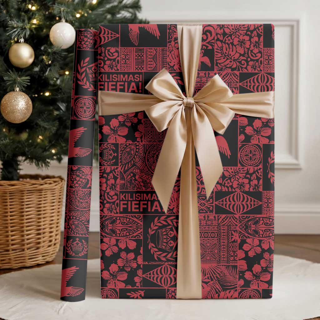 Black Tonga Kilisimasi Fiefia Wrapping Paper Pacific Patchwork Xmas Vibes - Polynesian Pride