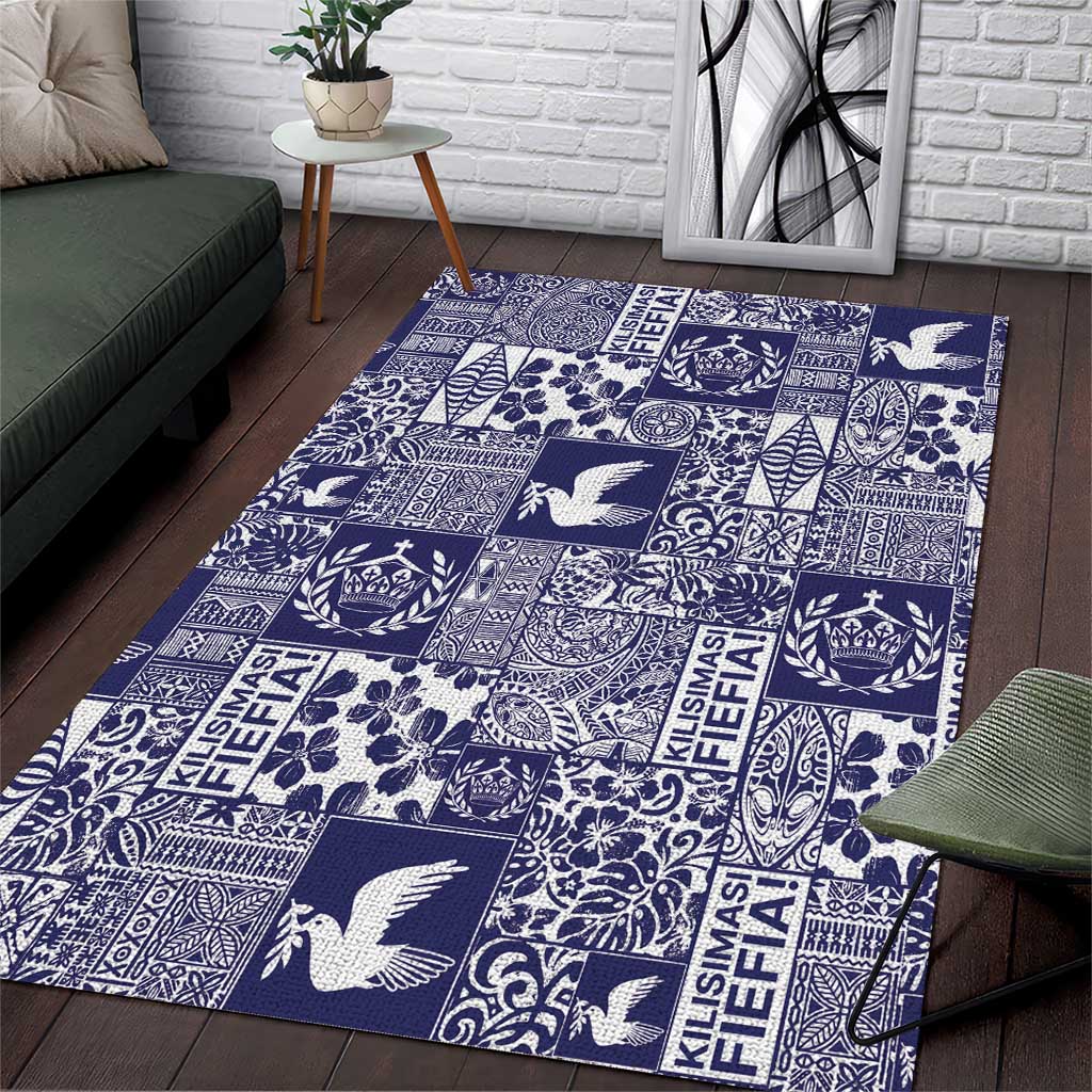 Blue Tonga Kilisimasi Fiefia Area Rug Pacific Patchwork Xmas Vibes - Polynesian Pride