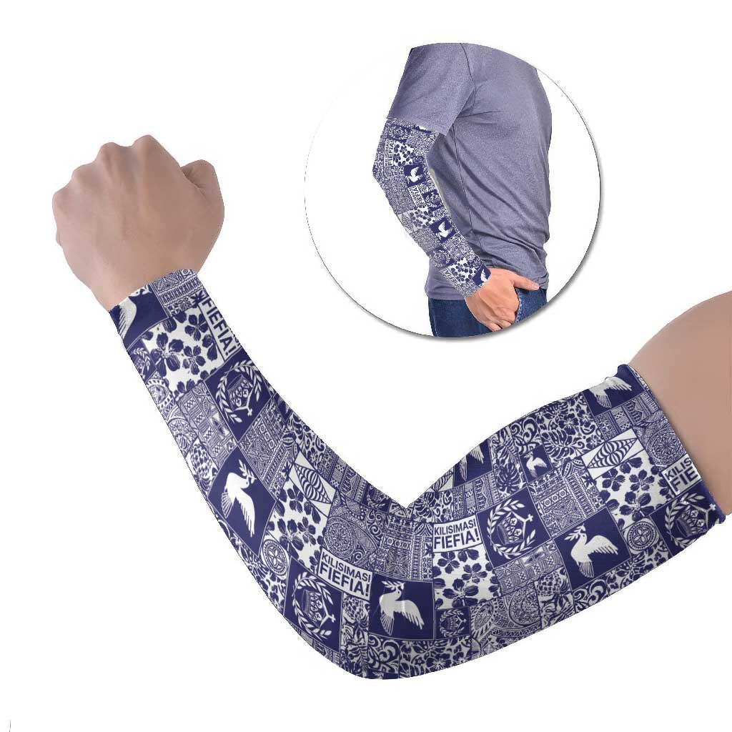 Blue Tonga Kilisimasi Fiefia Arm Sleeves Pacific Patchwork Xmas Vibes - Polynesian Pride