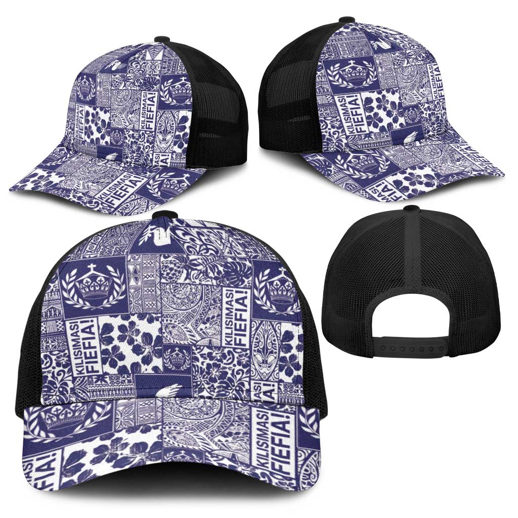 Blue Tonga Kilisimasi Fiefia Baseball Net Cap Pacific Patchwork Xmas Vibes - Polynesian Pride