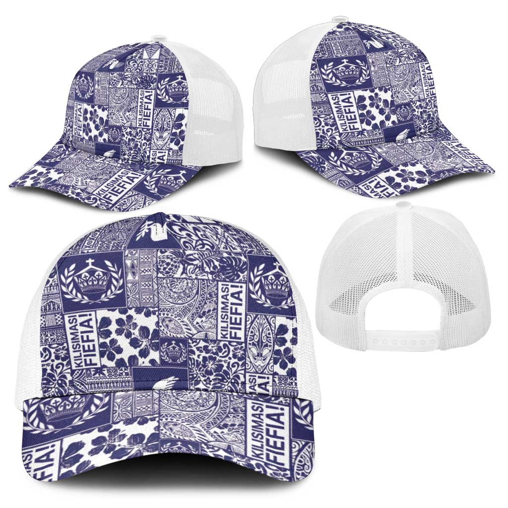 Blue Tonga Kilisimasi Fiefia Baseball Net Cap Pacific Patchwork Xmas Vibes - Polynesian Pride