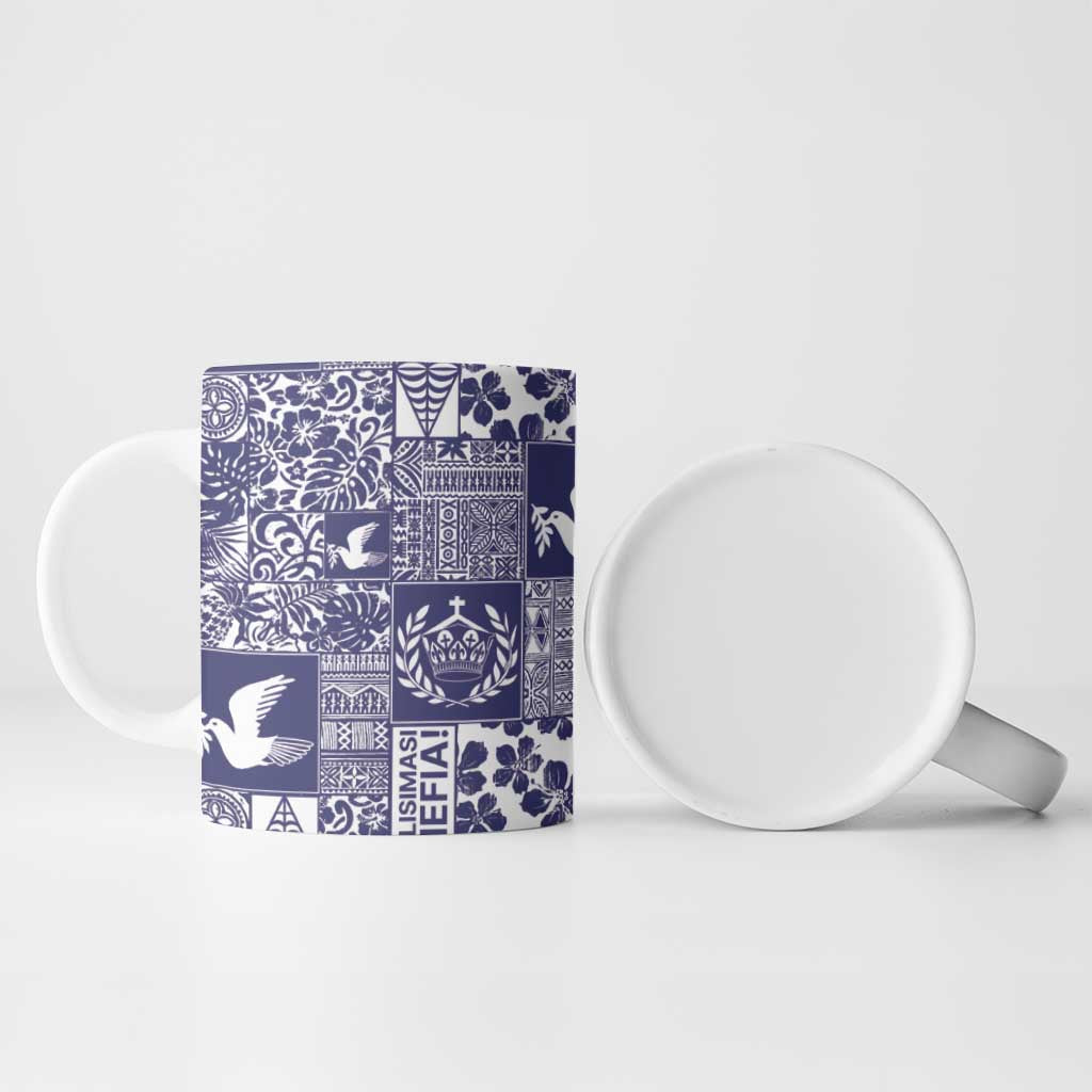 Blue Tonga Kilisimasi Fiefia Ceramic Mug Pacific Patchwork Xmas Vibes - Polynesian Pride