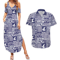Blue Tonga Kilisimasi Fiefia Couples Matching Summer Maxi Dress and Hawaiian Shirt Pacific Patchwork Xmas Vibes - Polynesian Pride