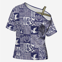 Blue Tonga Kilisimasi Fiefia Cross Shoulder Shirt Pacific Patchwork Xmas Vibes - Polynesian Pride