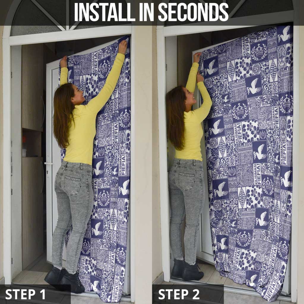 Blue Tonga Kilisimasi Fiefia Door Cover Pacific Patchwork Xmas Vibes - Polynesian Pride