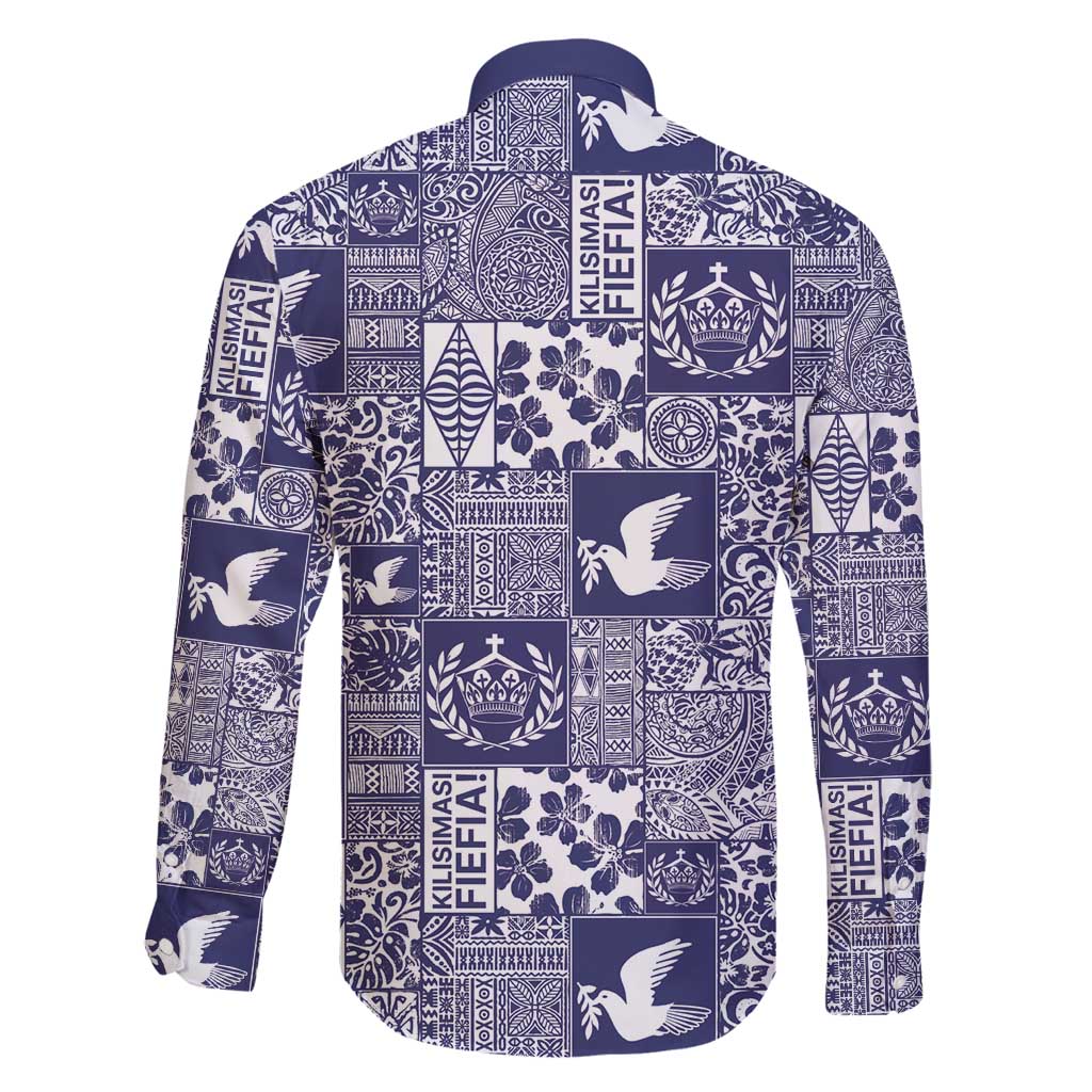 Blue Tonga Kilisimasi Fiefia Family Matching Off Shoulder Short Dress and Hawaiian Shirt Pacific Patchwork Xmas Vibes - Polynesian Pride