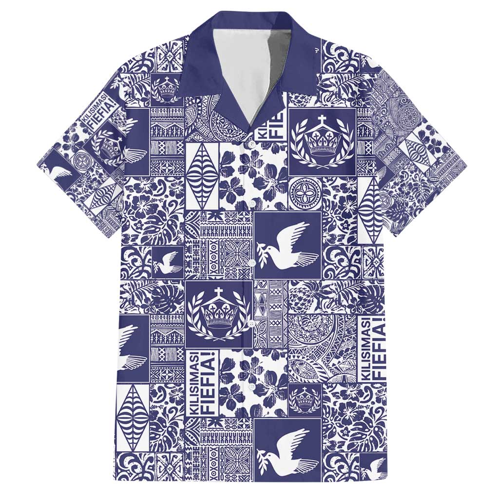 Blue Tonga Kilisimasi Fiefia Family Matching Short Sleeve Bodycon Dress and Hawaiian Shirt Pacific Patchwork Xmas Vibes - Polynesian Pride