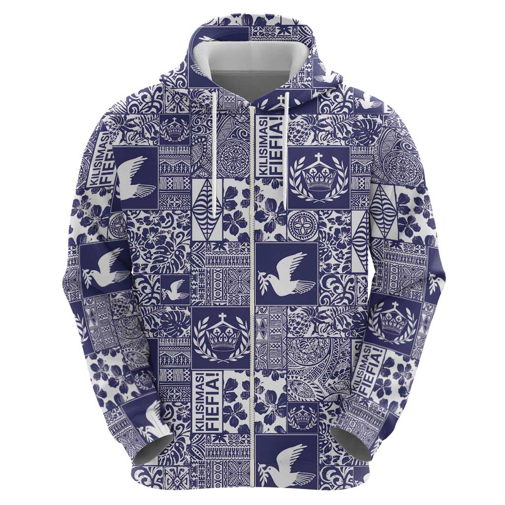 Blue Tonga Kilisimasi Fiefia Hoodie Pacific Patchwork Xmas Vibes - Polynesian Pride