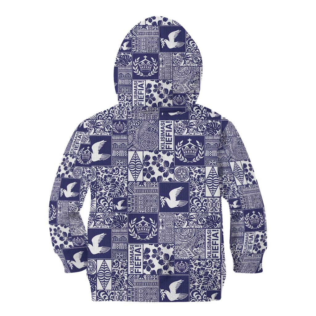 Blue Tonga Kilisimasi Fiefia Kid Hoodie Pacific Patchwork Xmas Vibes - Polynesian Pride