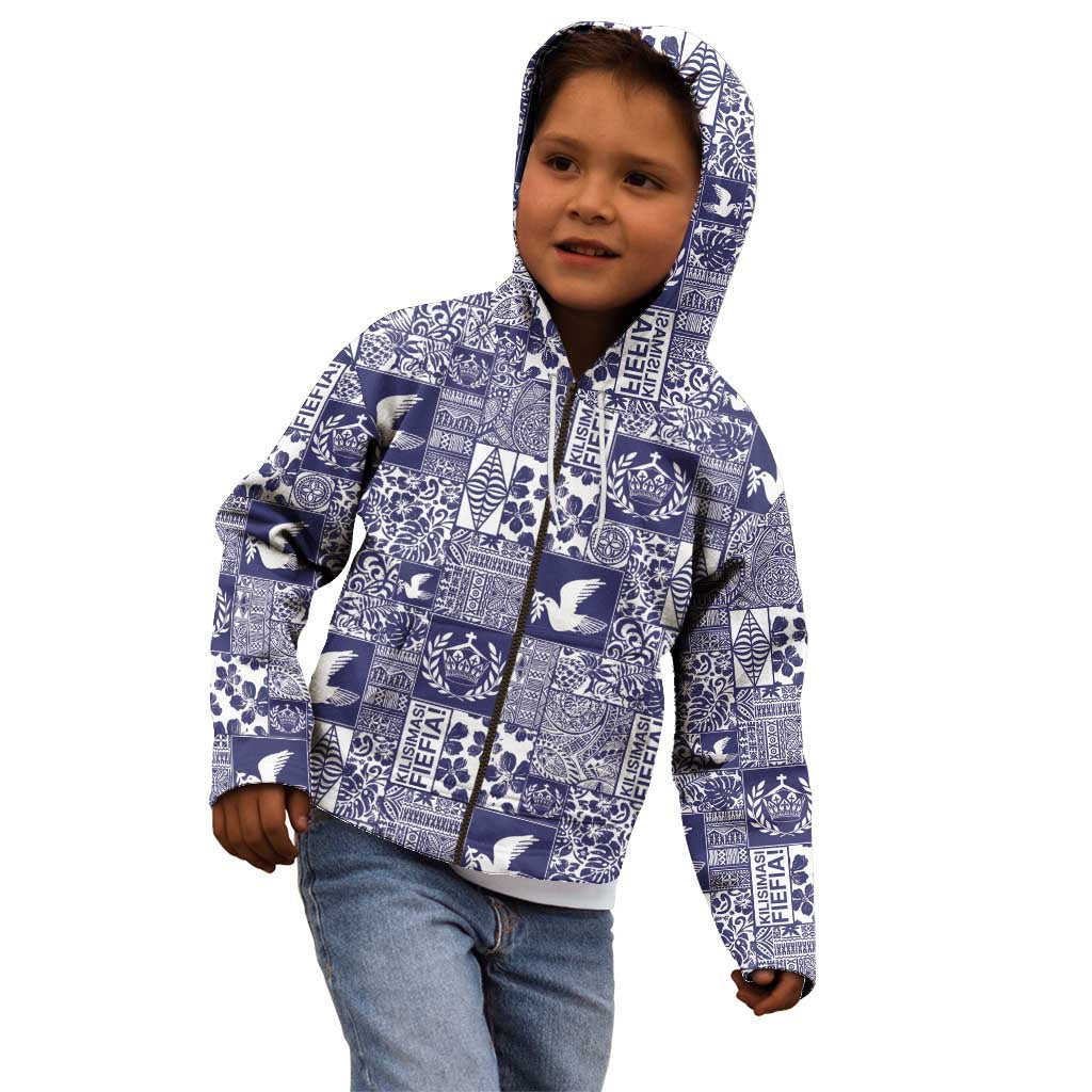 Blue Tonga Kilisimasi Fiefia Kid Hoodie Pacific Patchwork Xmas Vibes - Polynesian Pride