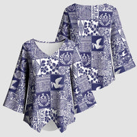 Blue Tonga Kilisimasi Fiefia Kimono Sleeve Blouse Pacific Patchwork Xmas Vibes - Polynesian Pride