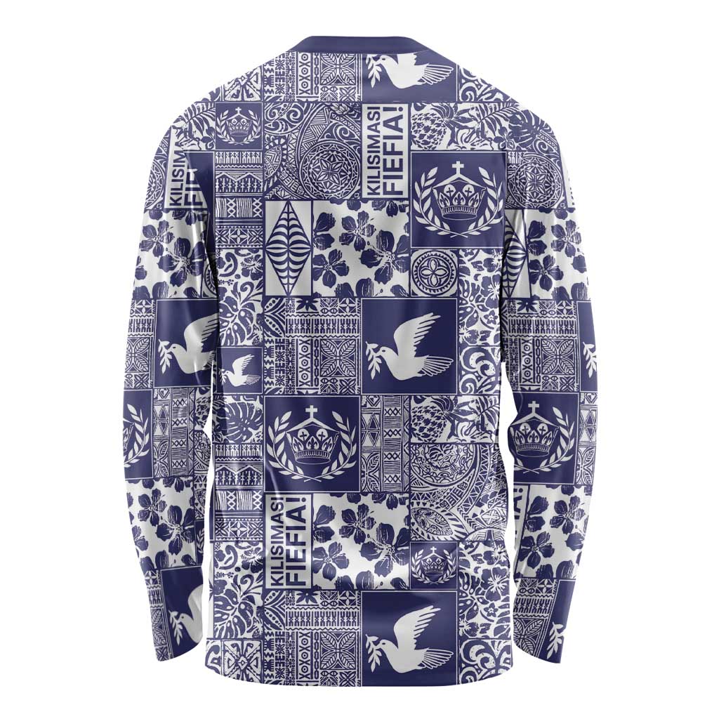 Blue Tonga Kilisimasi Fiefia Long Sleeve Shirt Pacific Patchwork Xmas Vibes - Polynesian Pride