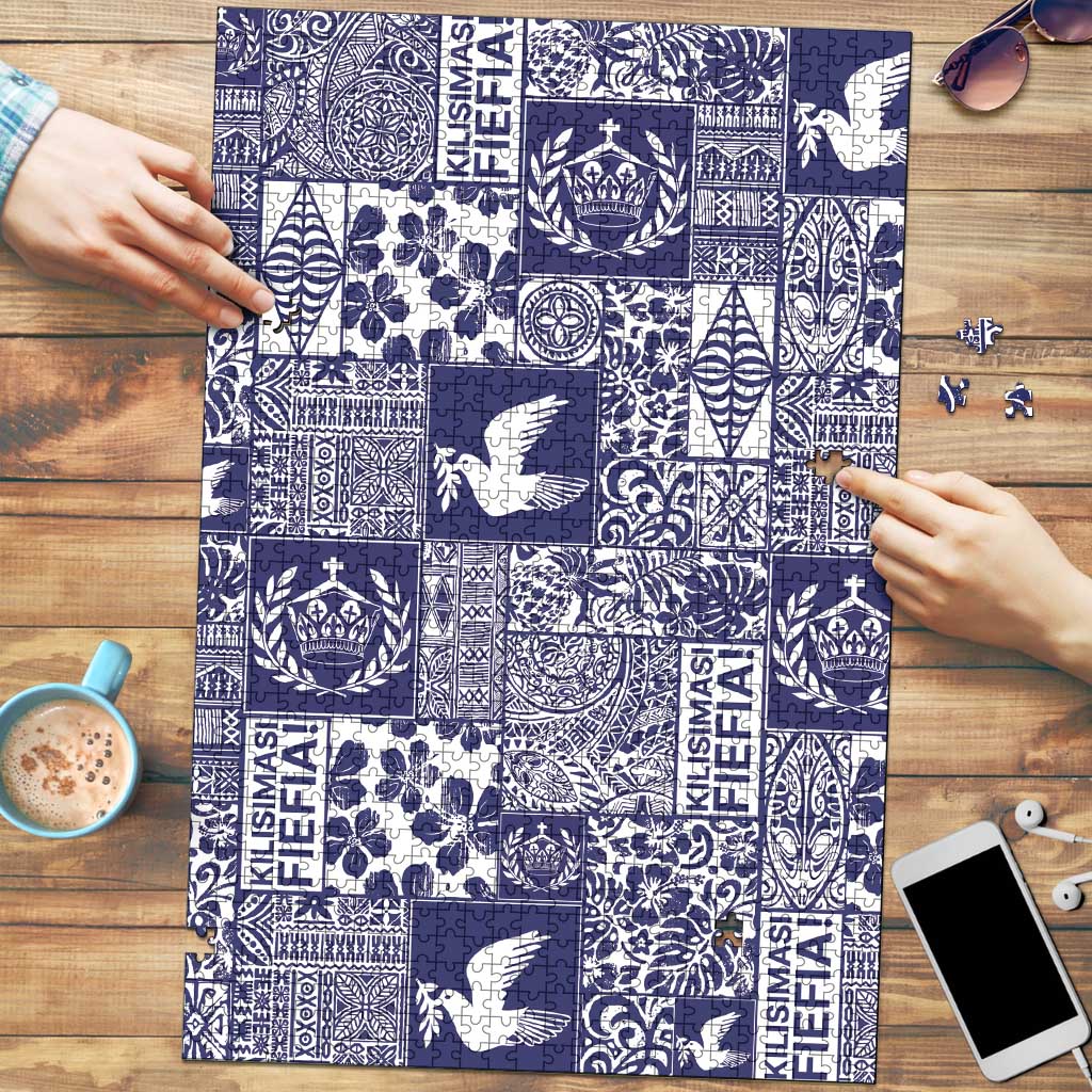 Blue Tonga Kilisimasi Fiefia Puzzle Pacific Patchwork Xmas Vibes - Polynesian Pride