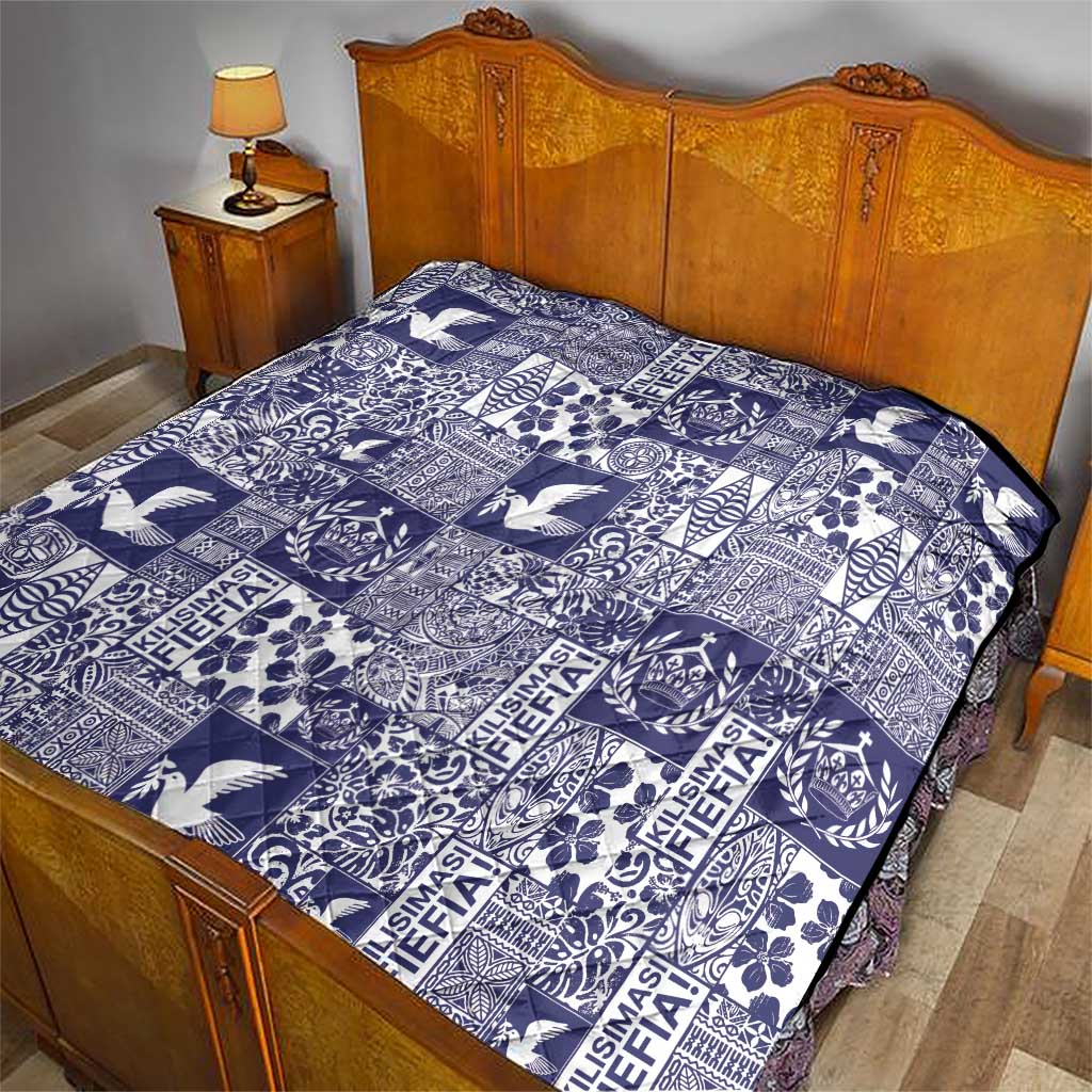 Blue Tonga Kilisimasi Fiefia Quilt Pacific Patchwork Xmas Vibes - Polynesian Pride