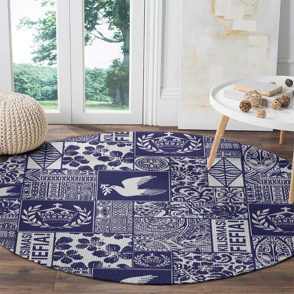 Blue Tonga Kilisimasi Fiefia Round Carpet Pacific Patchwork Xmas Vibes - Polynesian Pride
