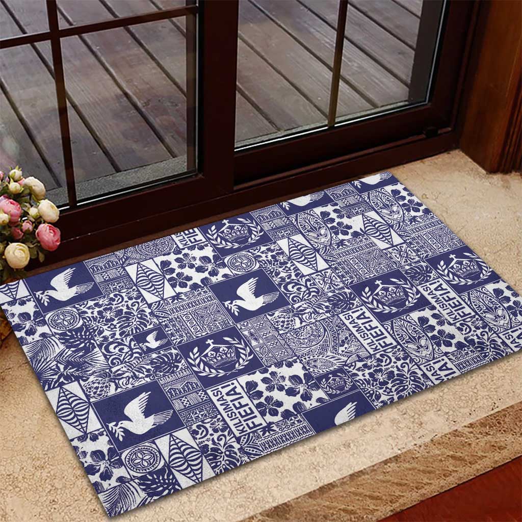 Blue Tonga Kilisimasi Fiefia Rubber Doormat Pacific Patchwork Xmas Vibes - Polynesian Pride