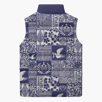 Blue Tonga Kilisimasi Fiefia Sleeveless Puffer Jacket Pacific Patchwork Xmas Vibes - Polynesian Pride