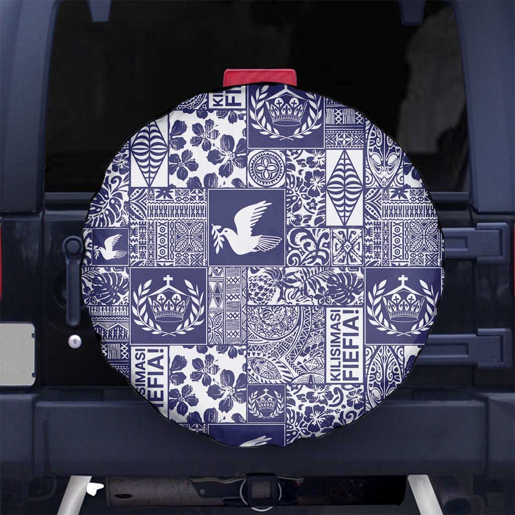 Blue Tonga Kilisimasi Fiefia Spare Tire Cover Pacific Patchwork Xmas Vibes - Polynesian Pride