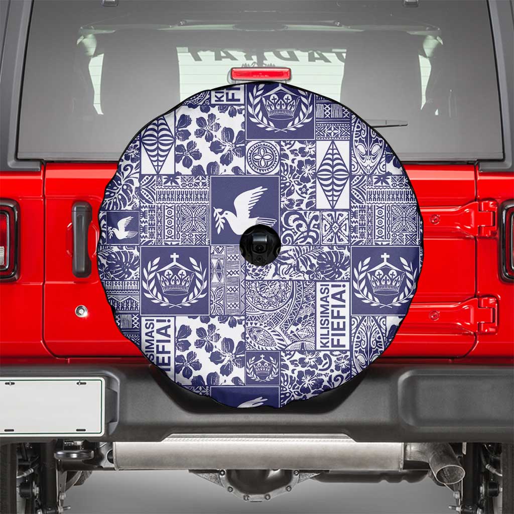Blue Tonga Kilisimasi Fiefia Spare Tire Cover Pacific Patchwork Xmas Vibes - Polynesian Pride