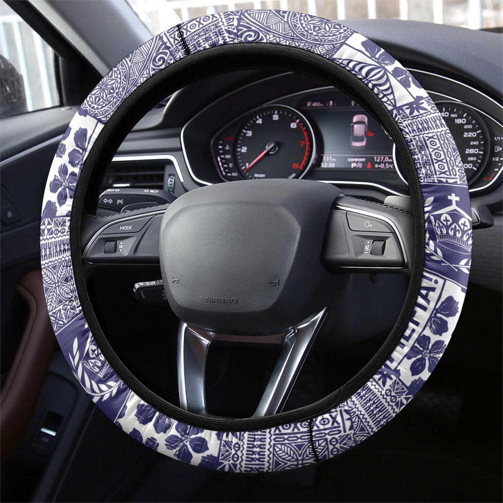 Blue Tonga Kilisimasi Fiefia Steering Wheel Cover Pacific Patchwork Xmas Vibes - Polynesian Pride