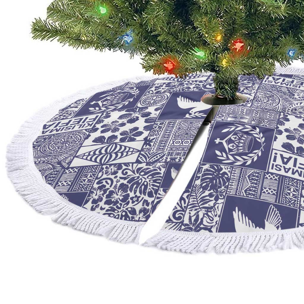 Blue Tonga Kilisimasi Fiefia Tree Skirt Pacific Patchwork Xmas Vibes - Polynesian Pride