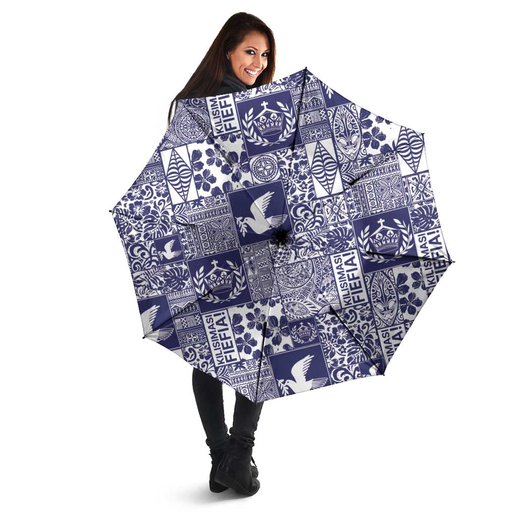 Blue Tonga Kilisimasi Fiefia Umbrella Pacific Patchwork Xmas Vibes - Polynesian Pride