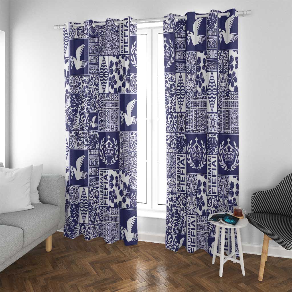 Blue Tonga Kilisimasi Fiefia Window Curtain Pacific Patchwork Xmas Vibes - Polynesian Pride