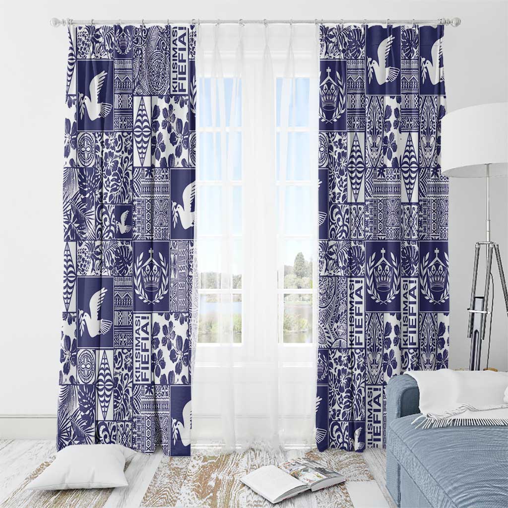Blue Tonga Kilisimasi Fiefia Window Curtain Pacific Patchwork Xmas Vibes - Polynesian Pride