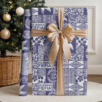 Blue Tonga Kilisimasi Fiefia Wrapping Paper Pacific Patchwork Xmas Vibes - Polynesian Pride