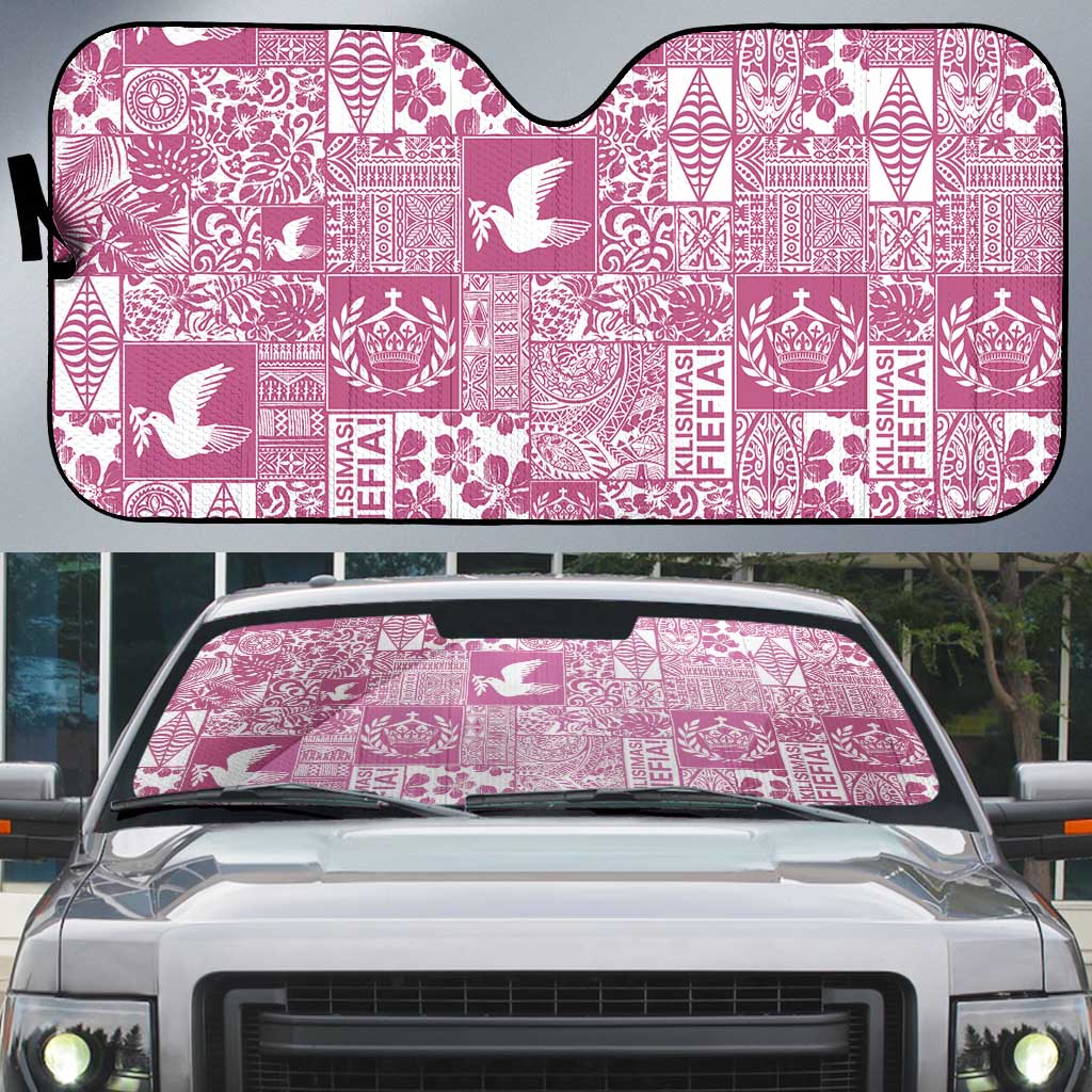 Pink Tonga Kilisimasi Fiefia Auto Sun Shade Pacific Patchwork Xmas Vibes - Polynesian Pride