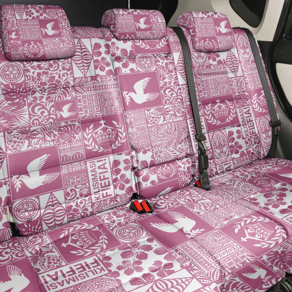Pink Tonga Kilisimasi Fiefia Back Car Seat Cover Pacific Patchwork Xmas Vibes - Polynesian Pride
