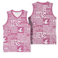 Pink Tonga Kilisimasi Fiefia Basketball Jersey Pacific Patchwork Xmas Vibes - Polynesian Pride
