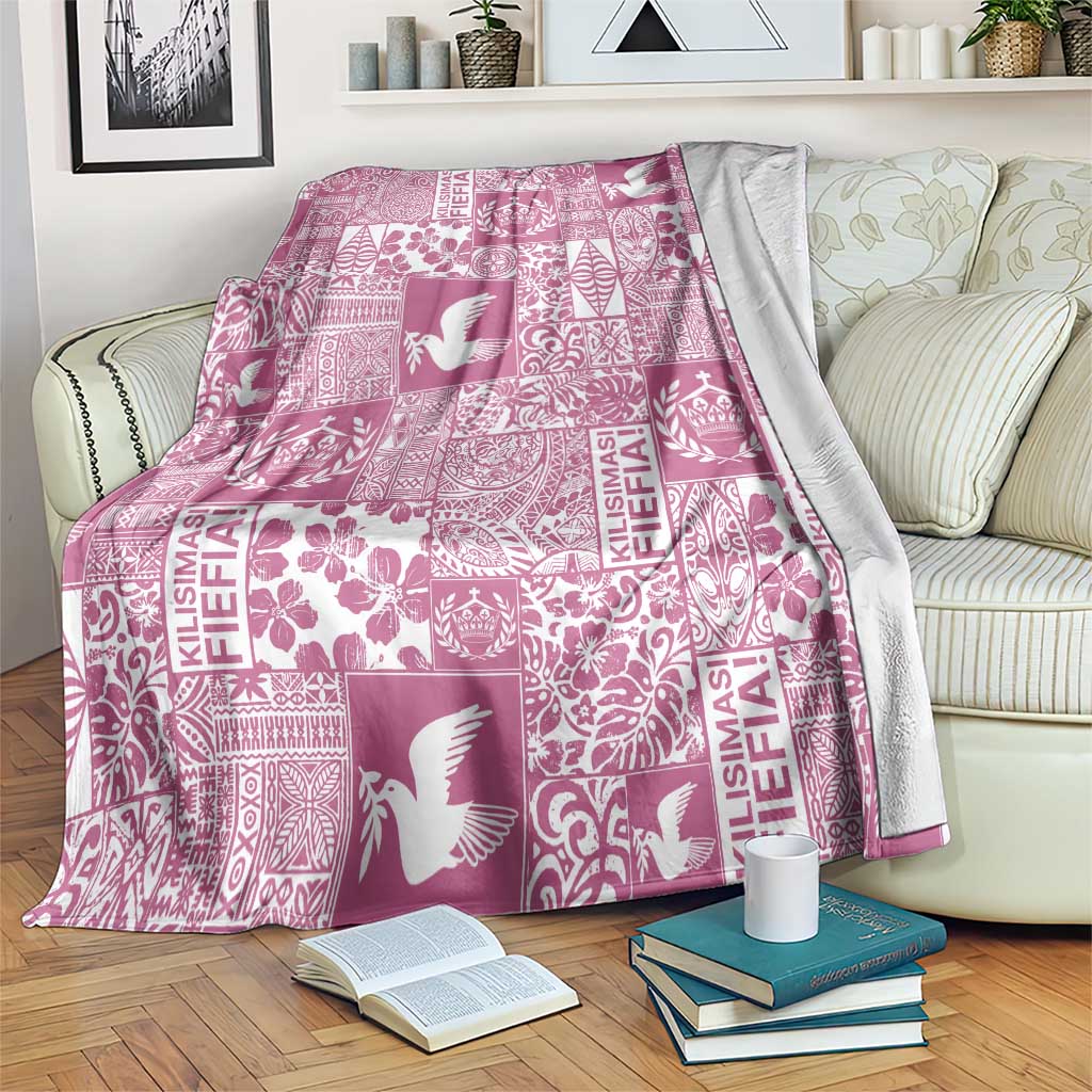 Pink Tonga Kilisimasi Fiefia Blanket Pacific Patchwork Xmas Vibes - Polynesian Pride