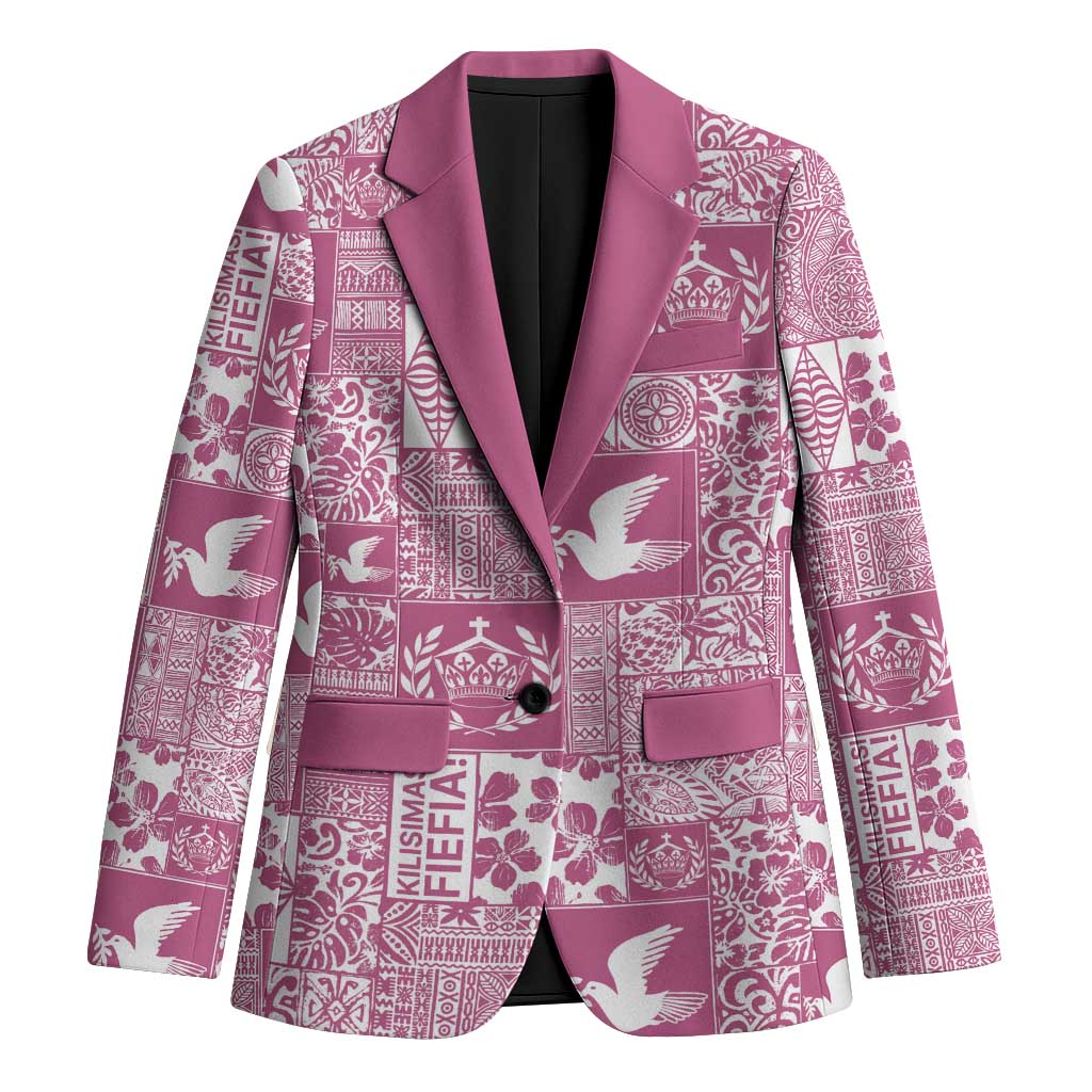 Pink Tonga Kilisimasi Fiefia Blazer Pacific Patchwork Xmas Vibes - Polynesian Pride
