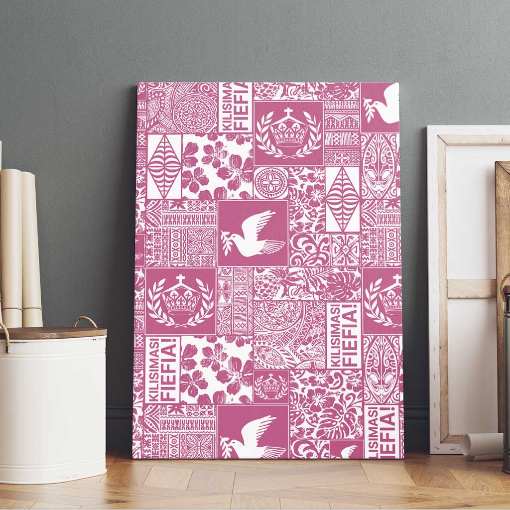 Pink Tonga Kilisimasi Fiefia Canvas Wall Art Pacific Patchwork Xmas Vibes - Polynesian Pride