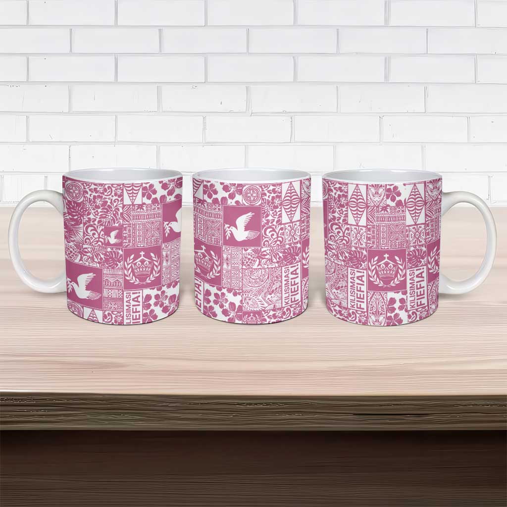 Pink Tonga Kilisimasi Fiefia Ceramic Mug Pacific Patchwork Xmas Vibes - Polynesian Pride