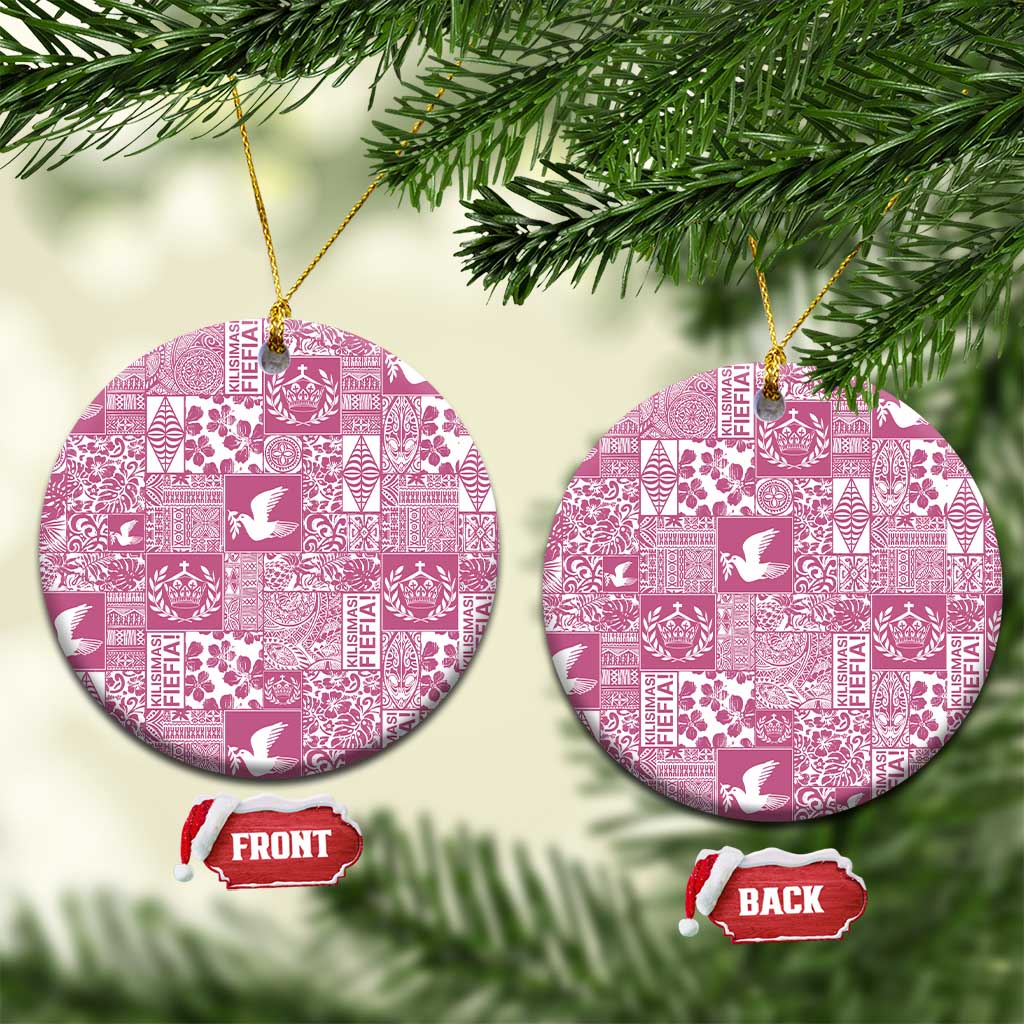 Pink Tonga Kilisimasi Fiefia Ceramic Ornament Pacific Patchwork Xmas Vibes - Polynesian Pride