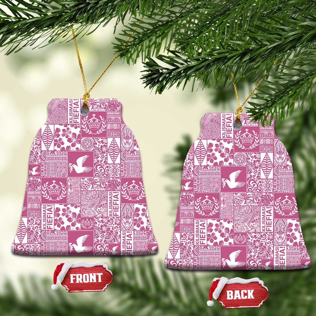 Pink Tonga Kilisimasi Fiefia Ceramic Ornament Pacific Patchwork Xmas Vibes - Polynesian Pride