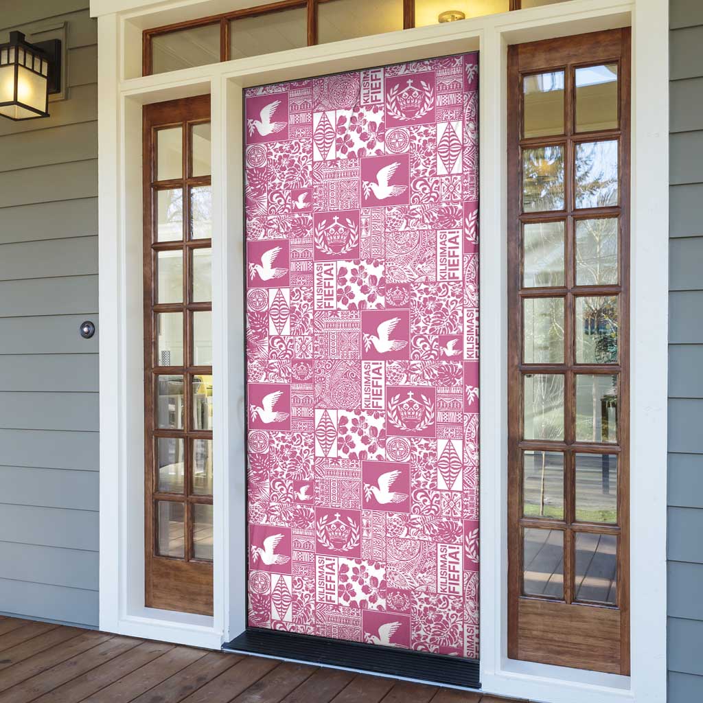 Pink Tonga Kilisimasi Fiefia Door Cover Pacific Patchwork Xmas Vibes - Polynesian Pride