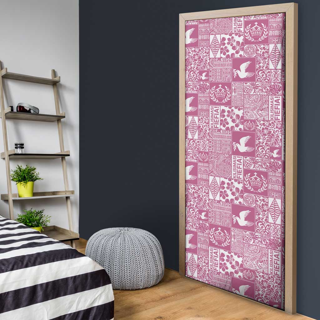 Pink Tonga Kilisimasi Fiefia Door Cover Pacific Patchwork Xmas Vibes - Polynesian Pride
