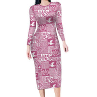 Pink Tonga Kilisimasi Fiefia Family Matching Long Sleeve Bodycon Dress and Hawaiian Shirt Pacific Patchwork Xmas Vibes - Polynesian Pride