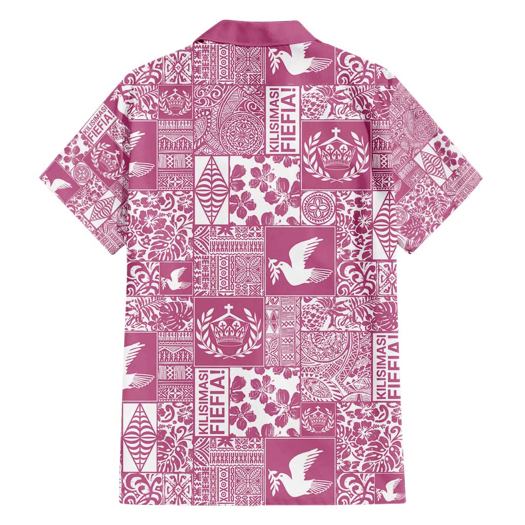 Pink Tonga Kilisimasi Fiefia Family Matching Short Sleeve Bodycon Dress and Hawaiian Shirt Pacific Patchwork Xmas Vibes - Polynesian Pride