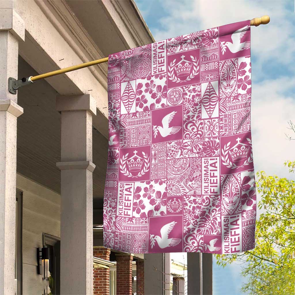Pink Tonga Kilisimasi Fiefia Garden Flag Pacific Patchwork Xmas Vibes - Polynesian Pride