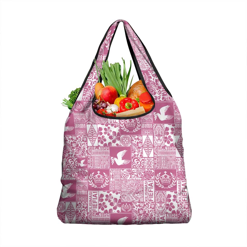 Pink Tonga Kilisimasi Fiefia Grocery Bag Pacific Patchwork Xmas Vibes - Polynesian Pride