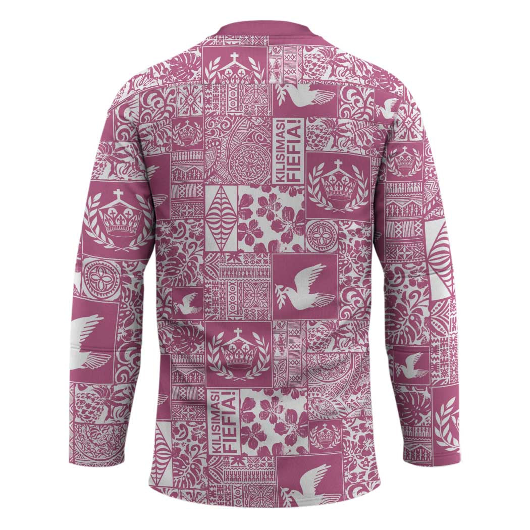 Pink Tonga Kilisimasi Fiefia Hockey Jersey Pacific Patchwork Xmas Vibes - Polynesian Pride