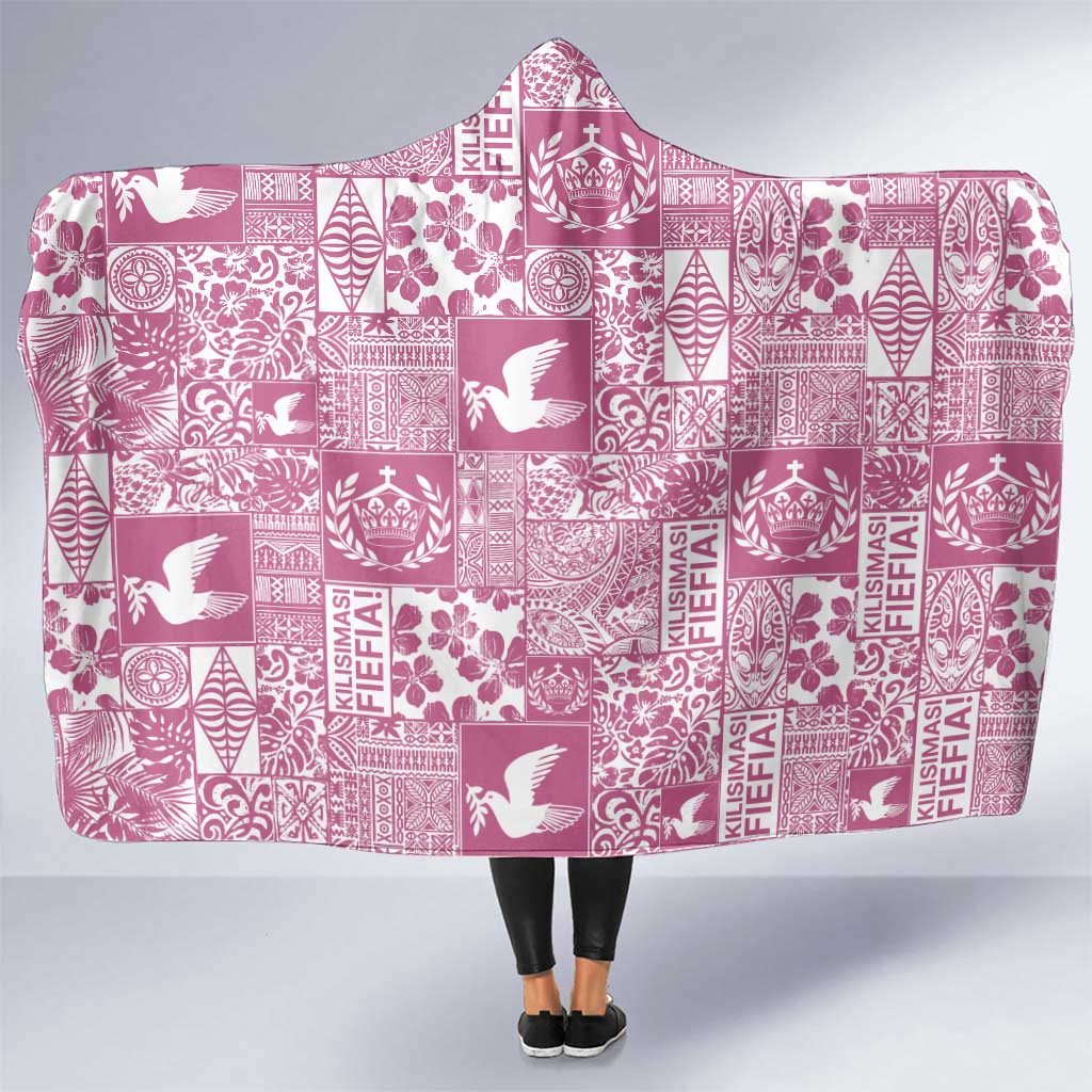 Pink Tonga Kilisimasi Fiefia Hooded Blanket Pacific Patchwork Xmas Vibes - Polynesian Pride