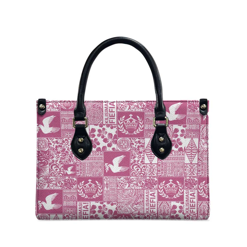 Pink Tonga Kilisimasi Fiefia Leather Bag Pacific Patchwork Xmas Vibes LT9 - Polynesian Pride