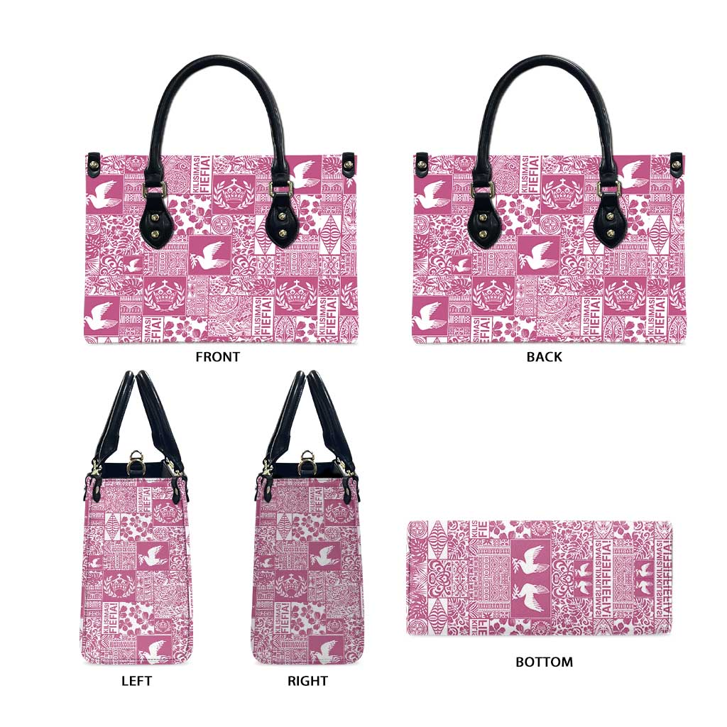 Pink Tonga Kilisimasi Fiefia Leather Bag Pacific Patchwork Xmas Vibes LT9 - Polynesian Pride