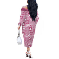 Pink Tonga Kilisimasi Fiefia Off The Shoulder Long Sleeve Dress Pacific Patchwork Xmas Vibes - Polynesian Pride